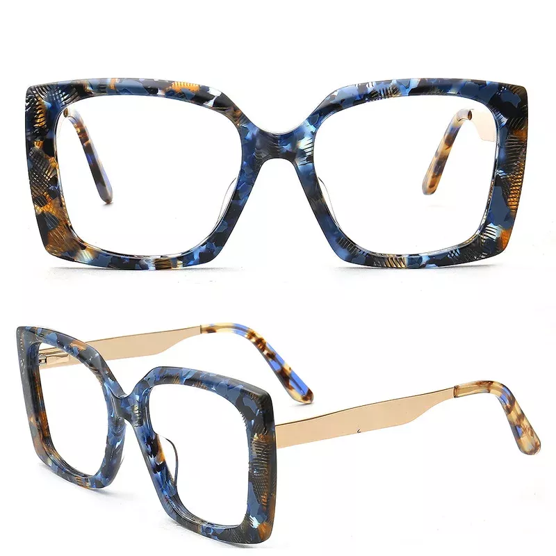 abril | Gafas cuadradas retro de gran tamaño para mujer | Marcos coloridos con estampado de tortuga de borde completo